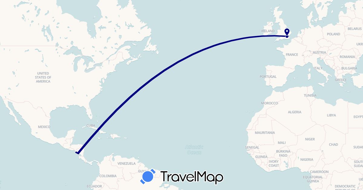 TravelMap itinerary: driving in United Kingdom, Nicaragua (Europe, North America)
